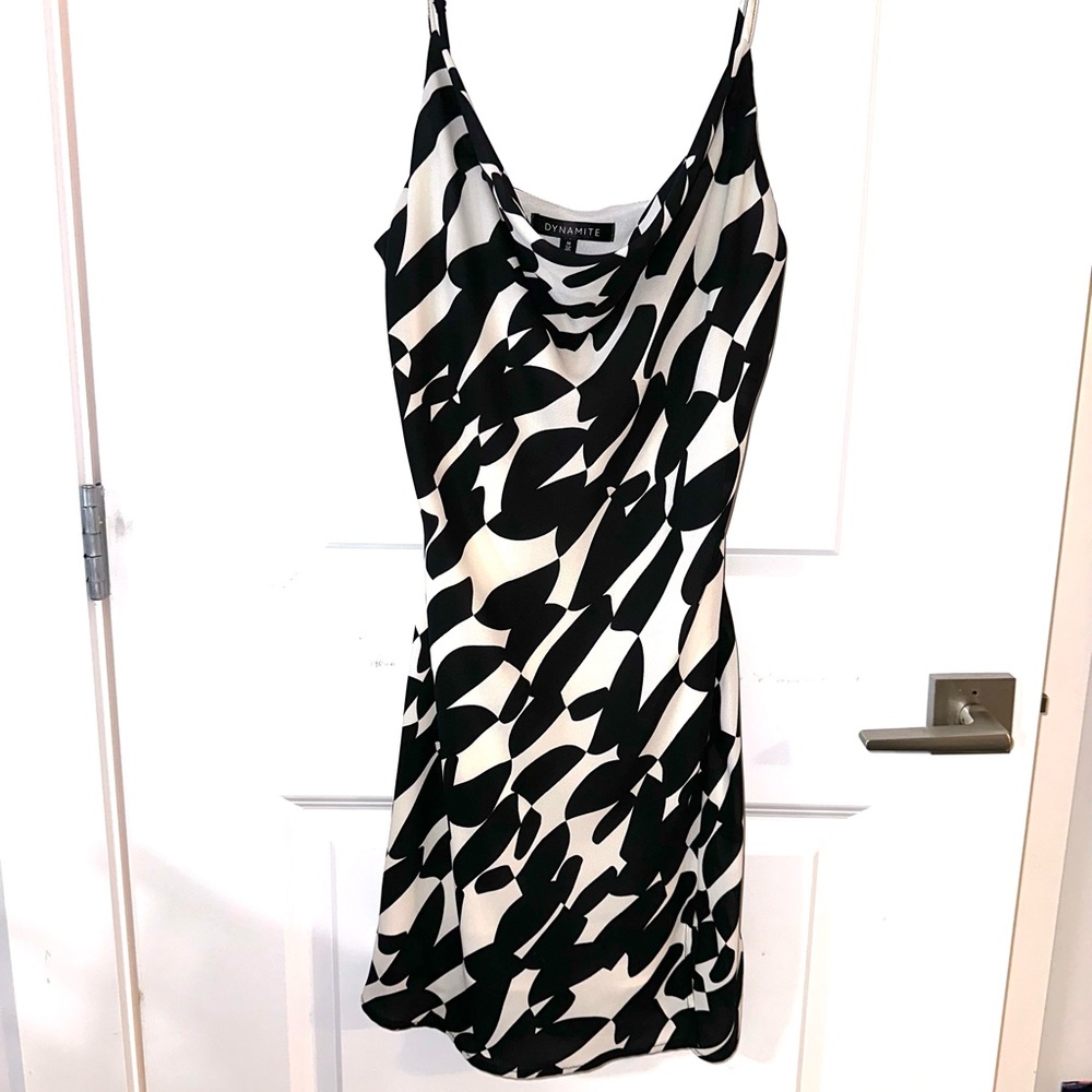 Dynamite Black and White Slip Dress with Cowl Neck